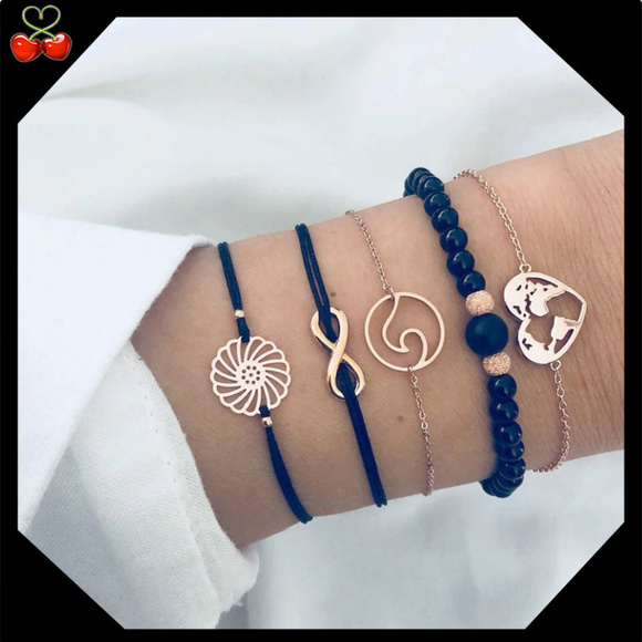 Mary's Cherries Boutique Jewelry - 🍒 Gold Boho Infinate Love World 5 Bracelet Set